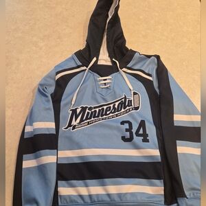 Minnesota Hometown Hockey Hoodie - Light Blue and Navy. Youth Large